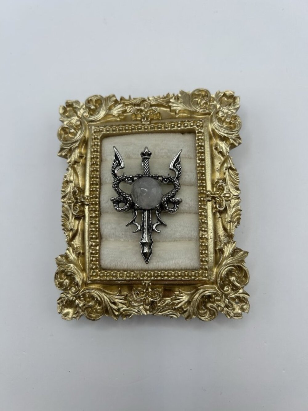 Gothic Dragon Sword Pendant Clear Cabochon Fantasy Medieval Silvertone - Picture 2 of 12